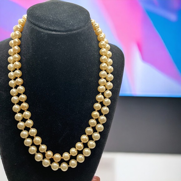Vintage Double Strand Pearl and Swarovski Crystal Necklace! - Picture 1 of 9